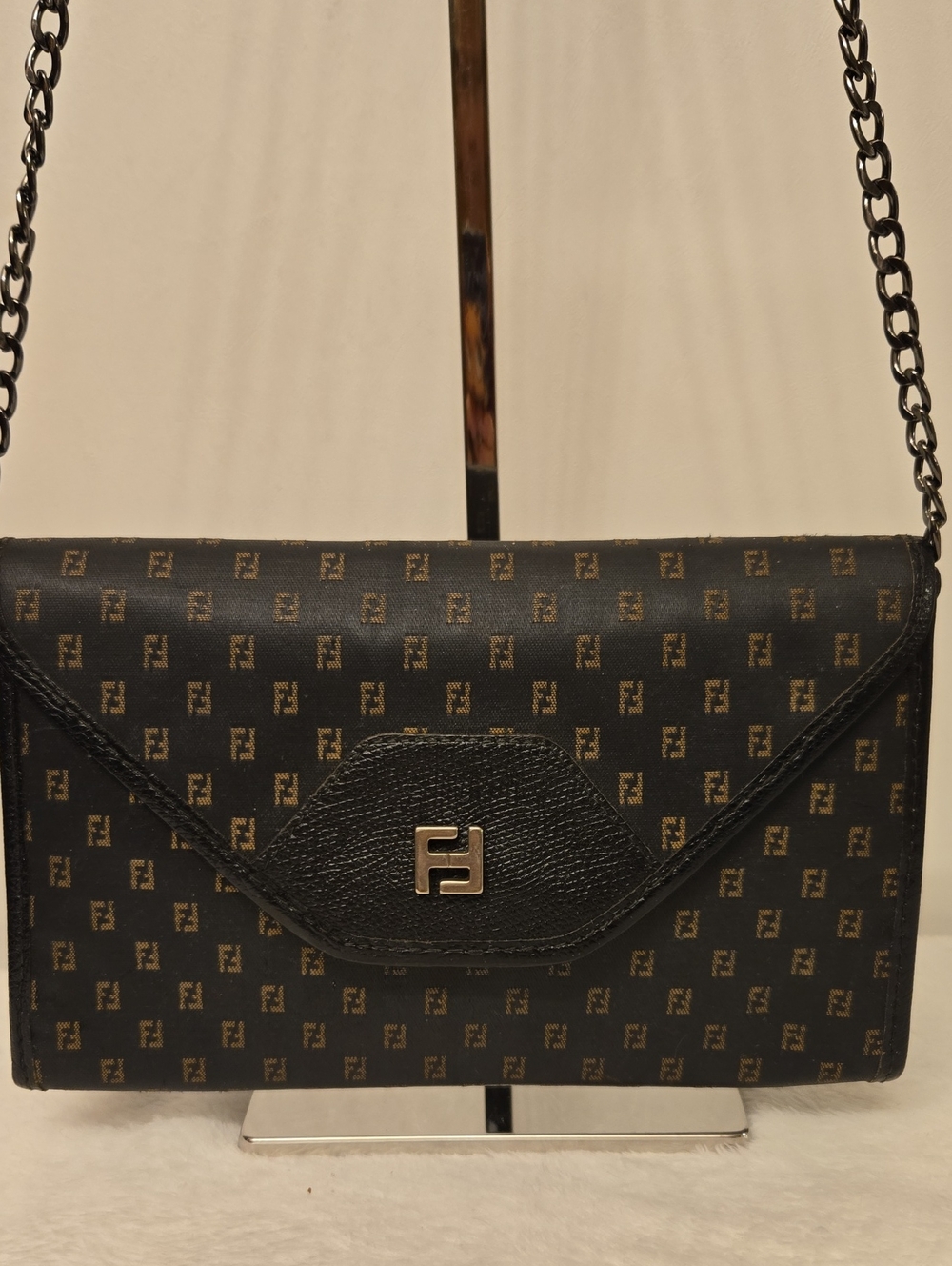 Fendi Vintage Black and Gold Monogram Clutch
